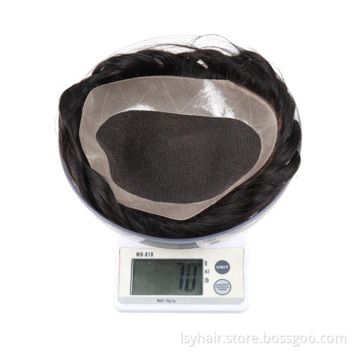 French lace base indian remy human hair touppe for men, medium density weight hair toupee wig bleached knots
